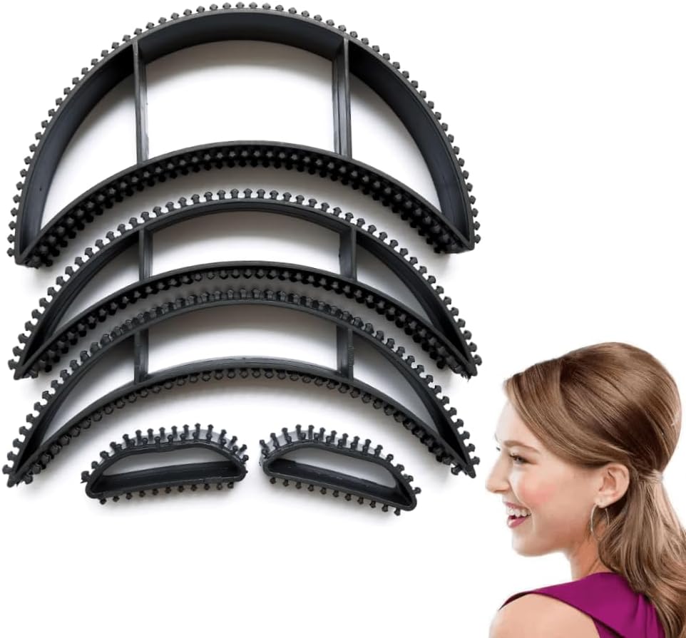 5 PCS Natural Hair Bumpits Black Volume Hair Base Pads Plastic Hair Bun Maker Fluffy Hair Styling Insert Tool for Women Girl Volumizing Hair Style Accessories