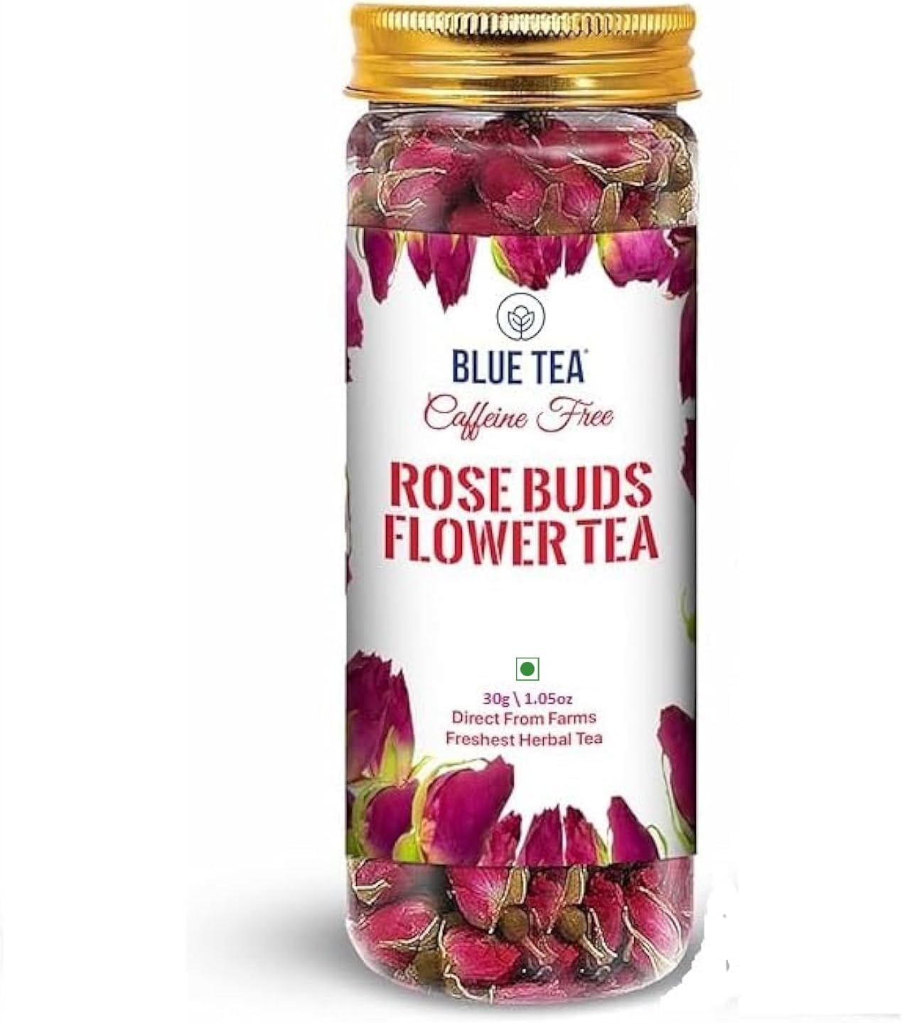 BLUE TEA - Rose Buds Tea - 30gm - 30 Cups | VITAMIN-C | Beautiful Hair & Skin - Caffeine Free - Natural - Flower Based - Herbal Tea - Non-GMO | Shark Tank Featured| Pet Jar Pack