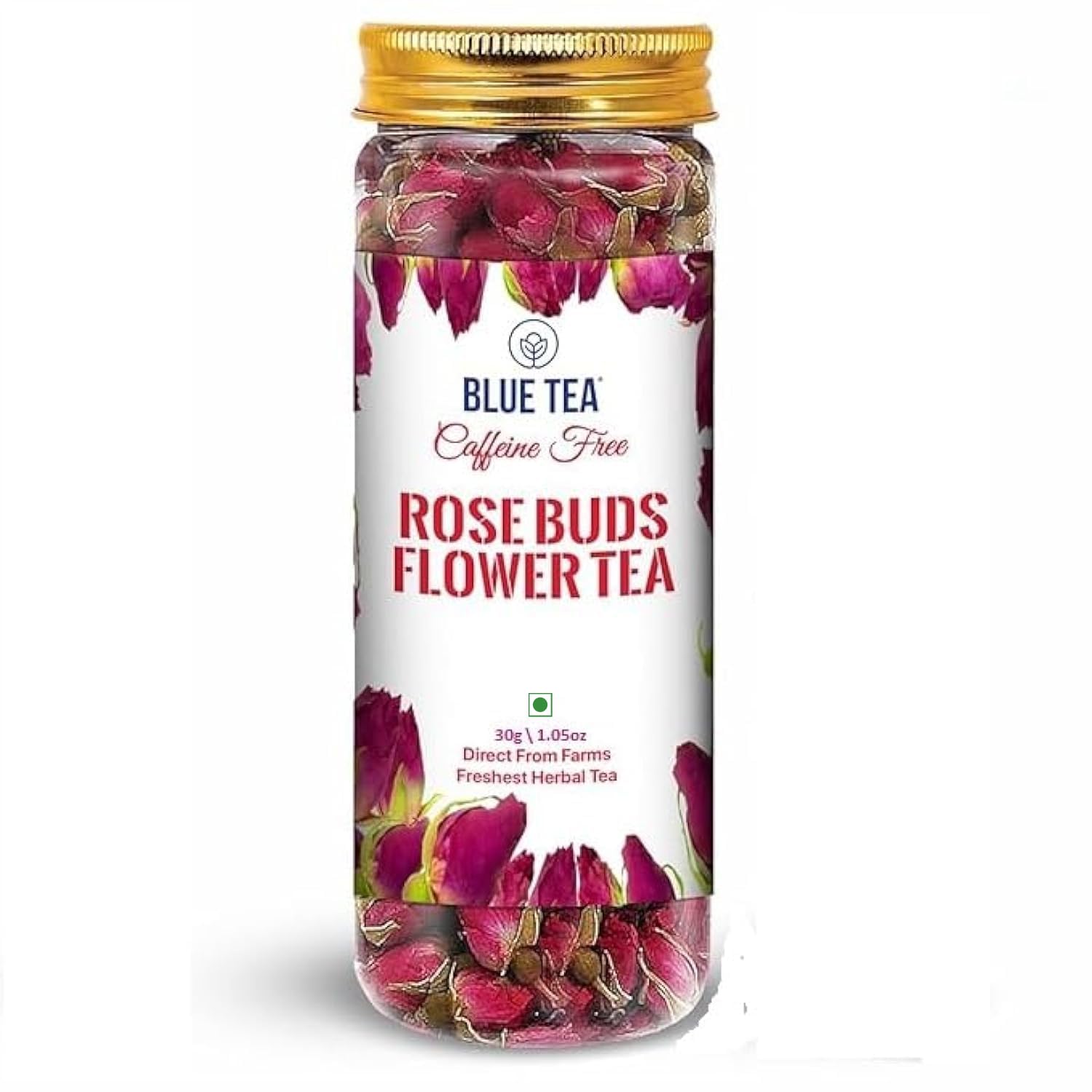 BLUE TEA - Rose Buds Herbal Tea - 1.06 Ounce | Grade A | DETOX TEA | Caffeine Free Herbal Tea - Vegan - GMO-Free - Food Grade Pet Jar |
