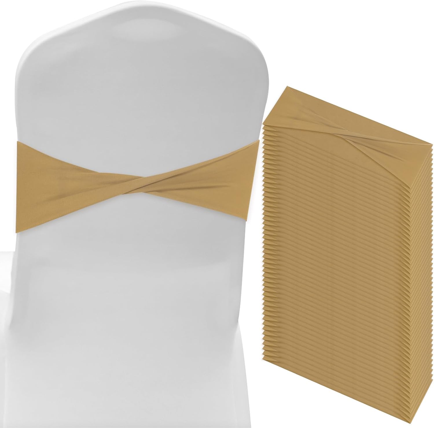 100-Pack Gold Spandex Chair Sashes, Stretchable Chair Bands for Wedding/Banquet/Party/Ceremony Event Decoration