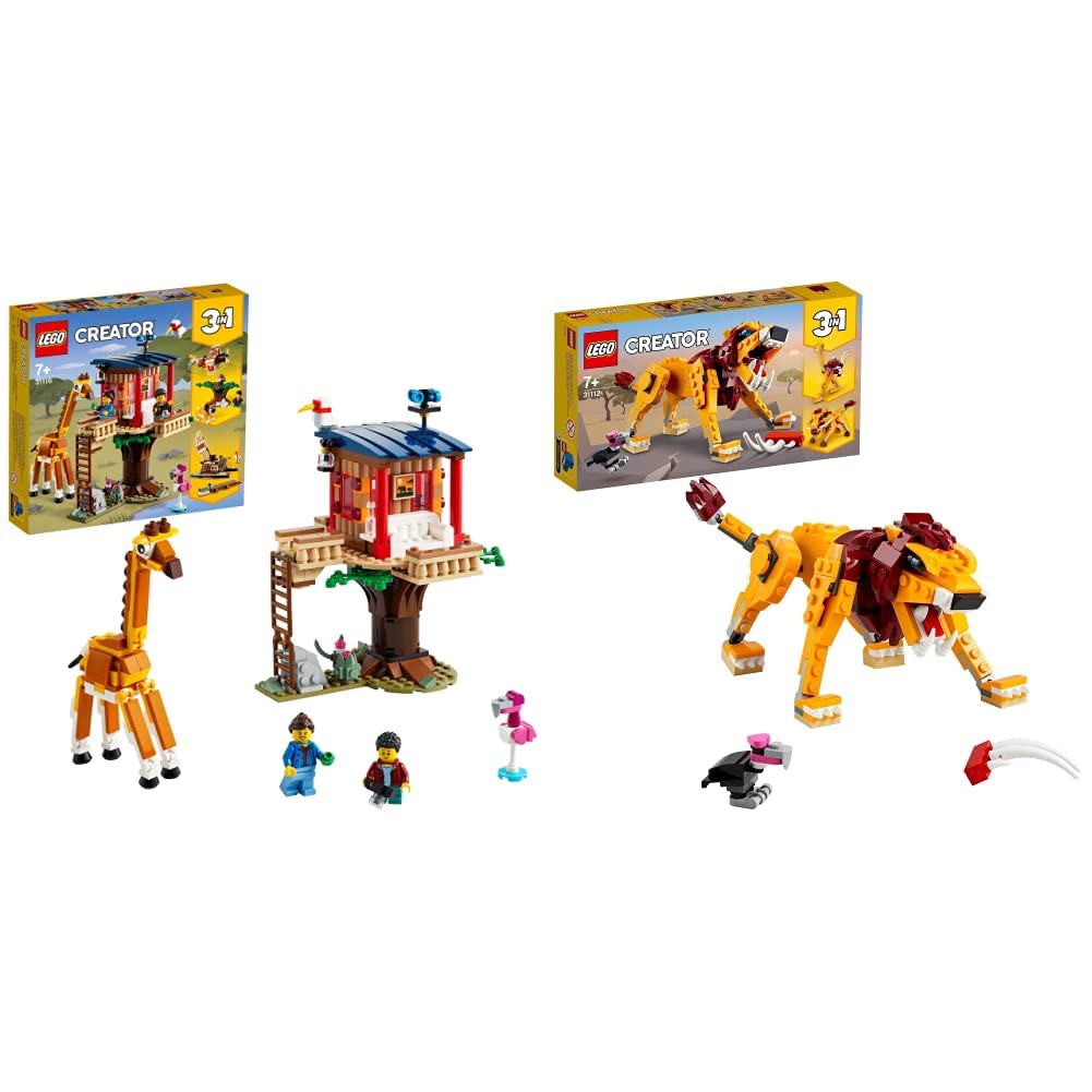 LEGO 31116 Creator 3 in 1 Safari Wildlife Tree House & 31112 Creator 3 in 1 Wild Lion, Ostrich and Warthog Set, Buildable Animal Figures, Toys for Kids 7+ Years old