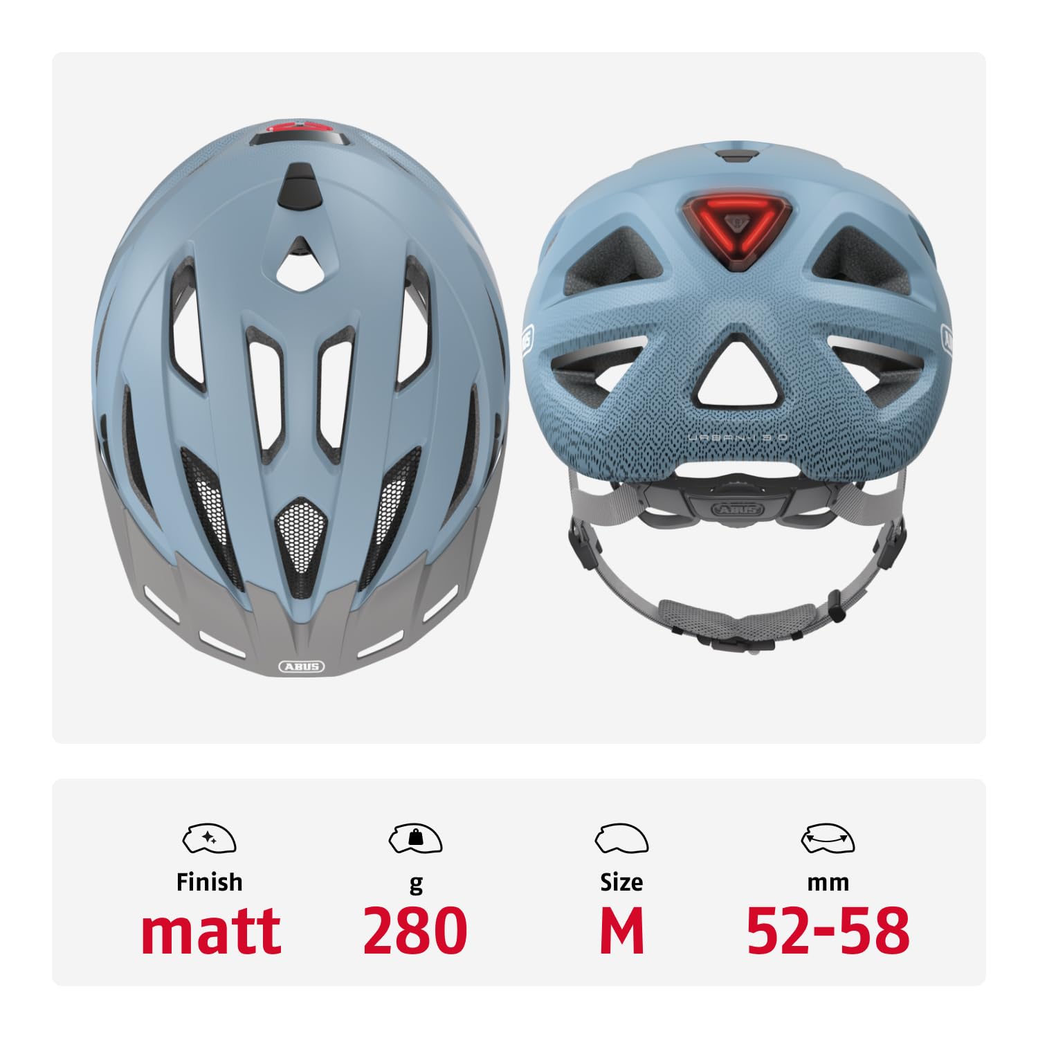 ABUS Stadtthelm Urban-I 3.0 - Casque de vélo avec feu arrière, visière et fermeture magnétique - pour femmes et hommes - 4