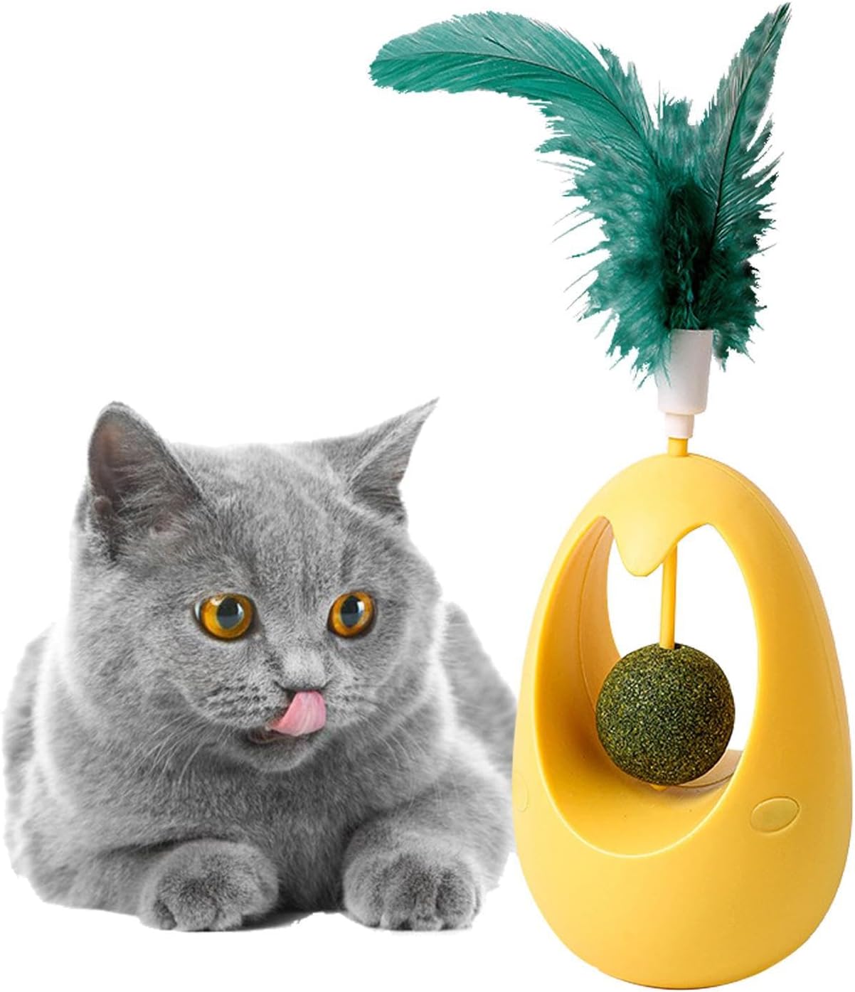 WOTEG Feather Tumblers Cat Toy | Interactive FunCat Teaser Stick,Feather Catnip Ball Polygonum Wood Teeth Cleaning For Kitten Play Travel Home