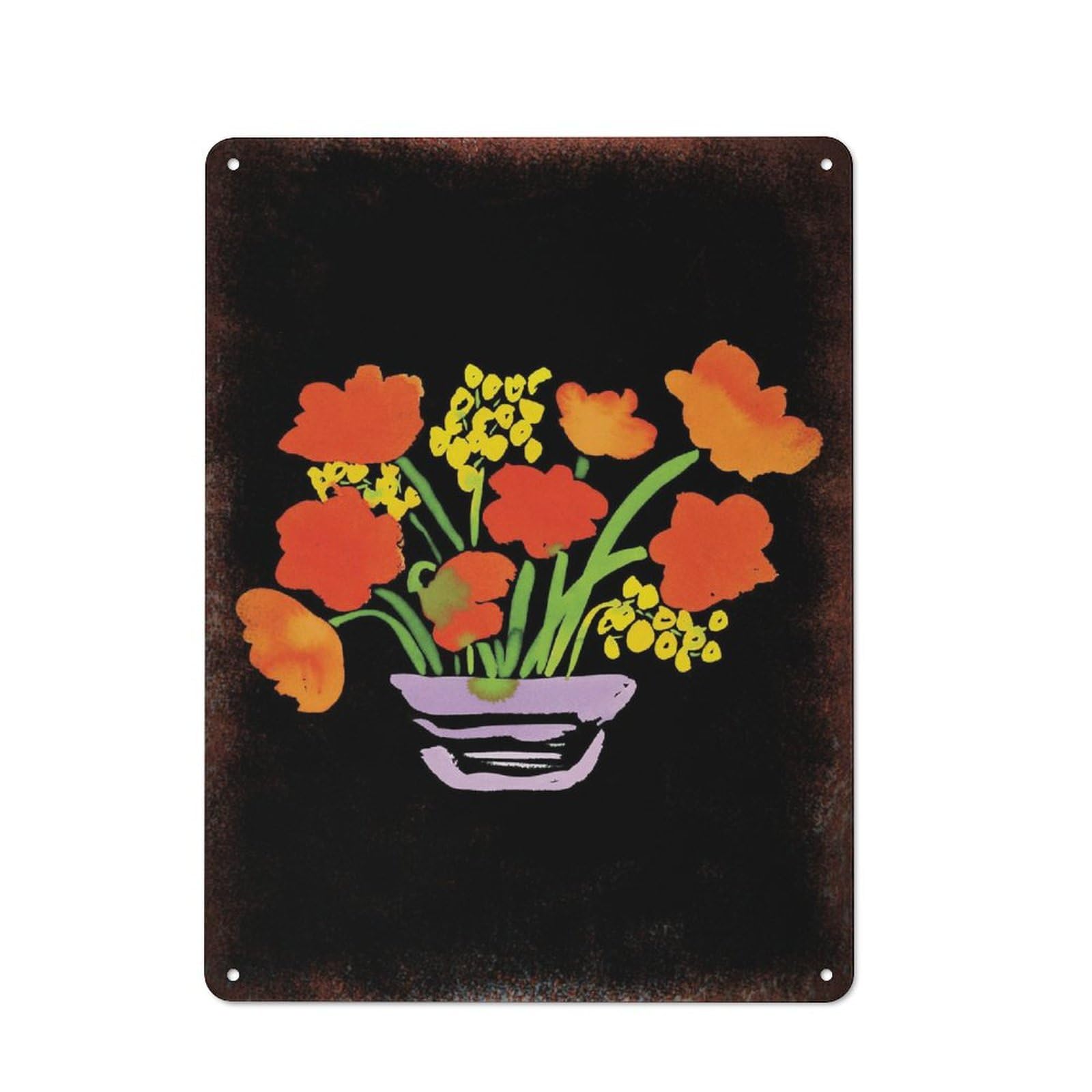 peiyeety Metal Tin Sign Vintage Red Tulips Vase Art, Floral Themed Home Accent, Durable Retro Plaque for Bedroom, Living Room, Office,8x12 Inch