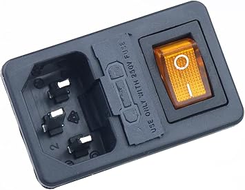 AMSH 10A 250VAC 3 Pin iec320 C14 Inlet Connector Plug Power Socket with red lamp Rocker Switch 10A Fuse Holder Socket Power Switch Color 1PCS Yellow, Size 3PIN
