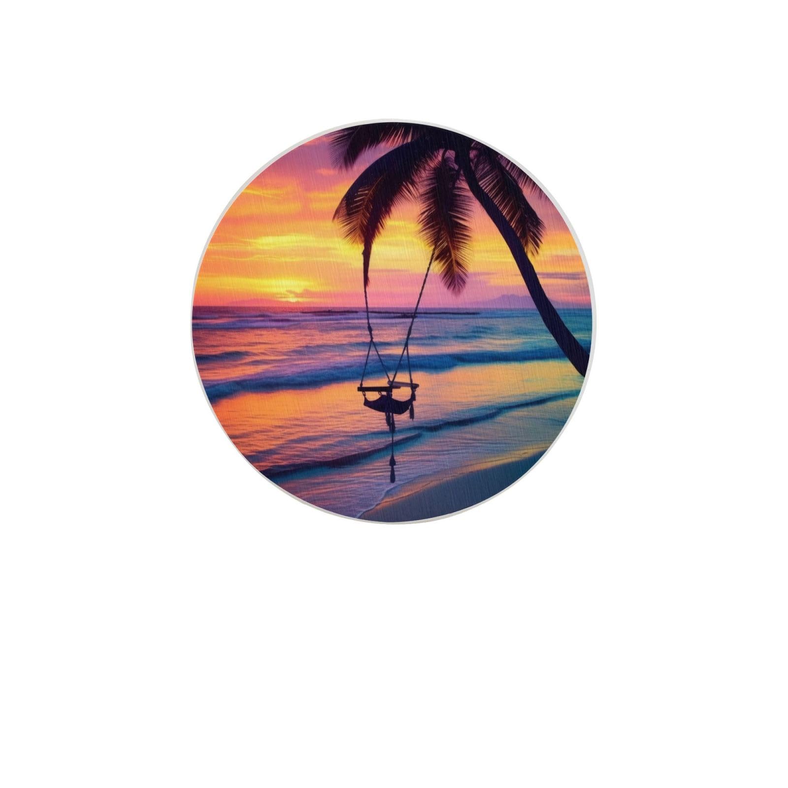 Coconut Beach Sunset Hammock Absorbent Drink Coasters Diatomaceous Round Coaster 4 Inch Reusable Cup Coasters Set 4pc