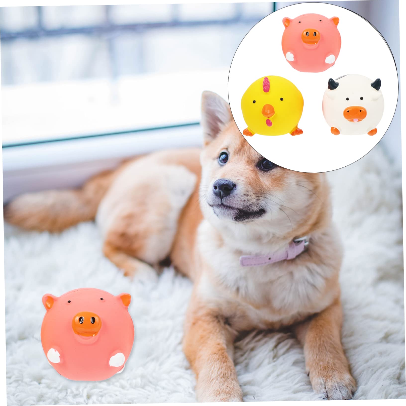 INOOMP 9stücke Teiliges Interaktives Latex Spielzeugset Für Hunde Quietschende Tierfiguren Schwein Huhn Kuh Kauspielzeug Zahnpflege Und Spielspaß Für Haustiere