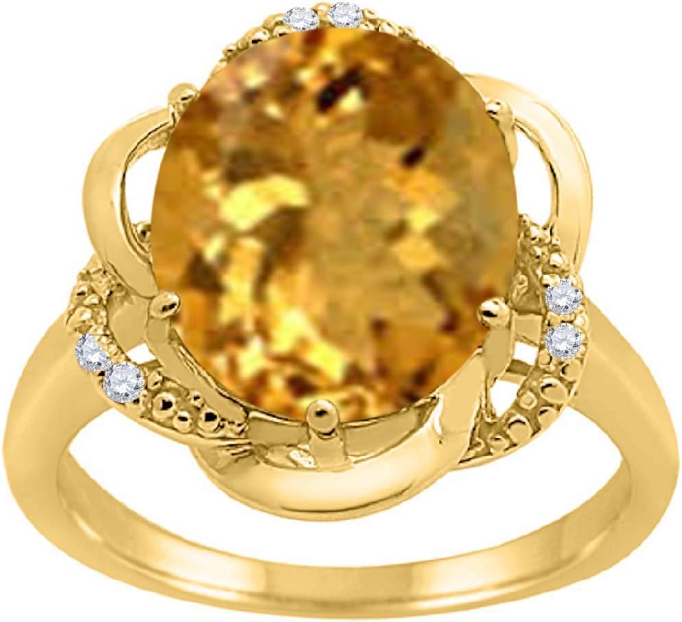 MauliJewels 4.55 Carat Citrine and Diamond Flower Ring for Women in 10K Yellow Gold – Prong Set Birthstone Cocktail Jewelry