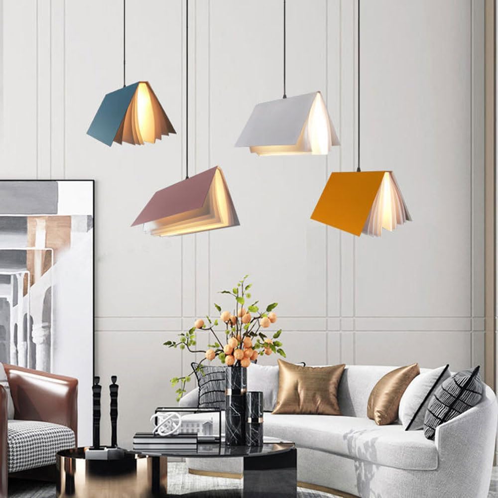 Lampadario moderno nordico a 1 luce Lampadario a sospensione medievale Lampadario a forma di libro creativo Lampadario con paralume bianco Decorazione domestica per sala da pranzo Soggiorno Ca