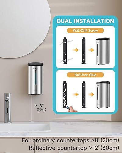 Miniatura 2 de AIKE Dispensador automático de jabón de espuma de montaje en pared 25 OZ comercial de gran capacidad modelo AK1205FA de acero inoxidable (cepillado)