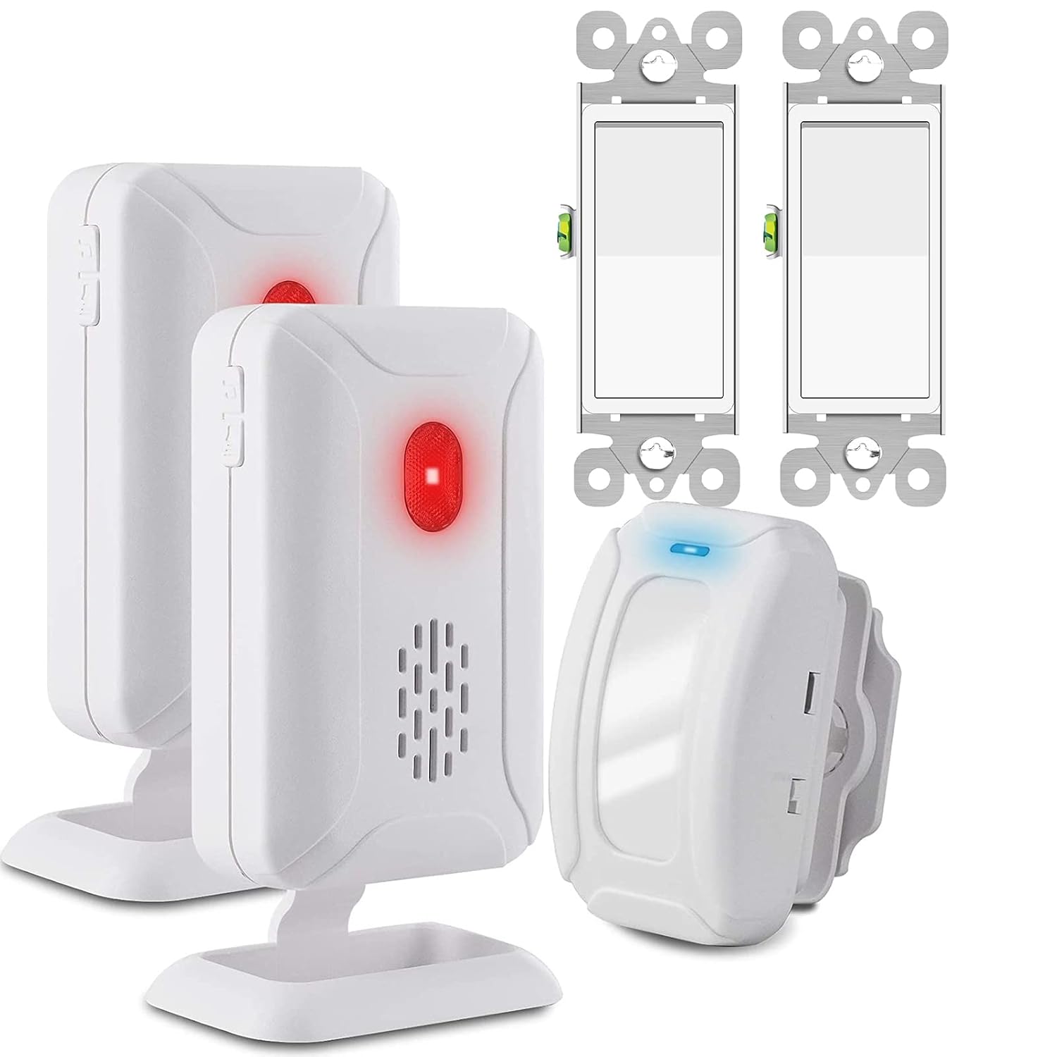 GREENCYCLE Wireless Motion Sensor Detector Alarm, Home Security Alert, Store Welcome Chime Door Entry Doorbell, 2 Receiver 1 Infrared Transmitter+Sp Decora Switch White
