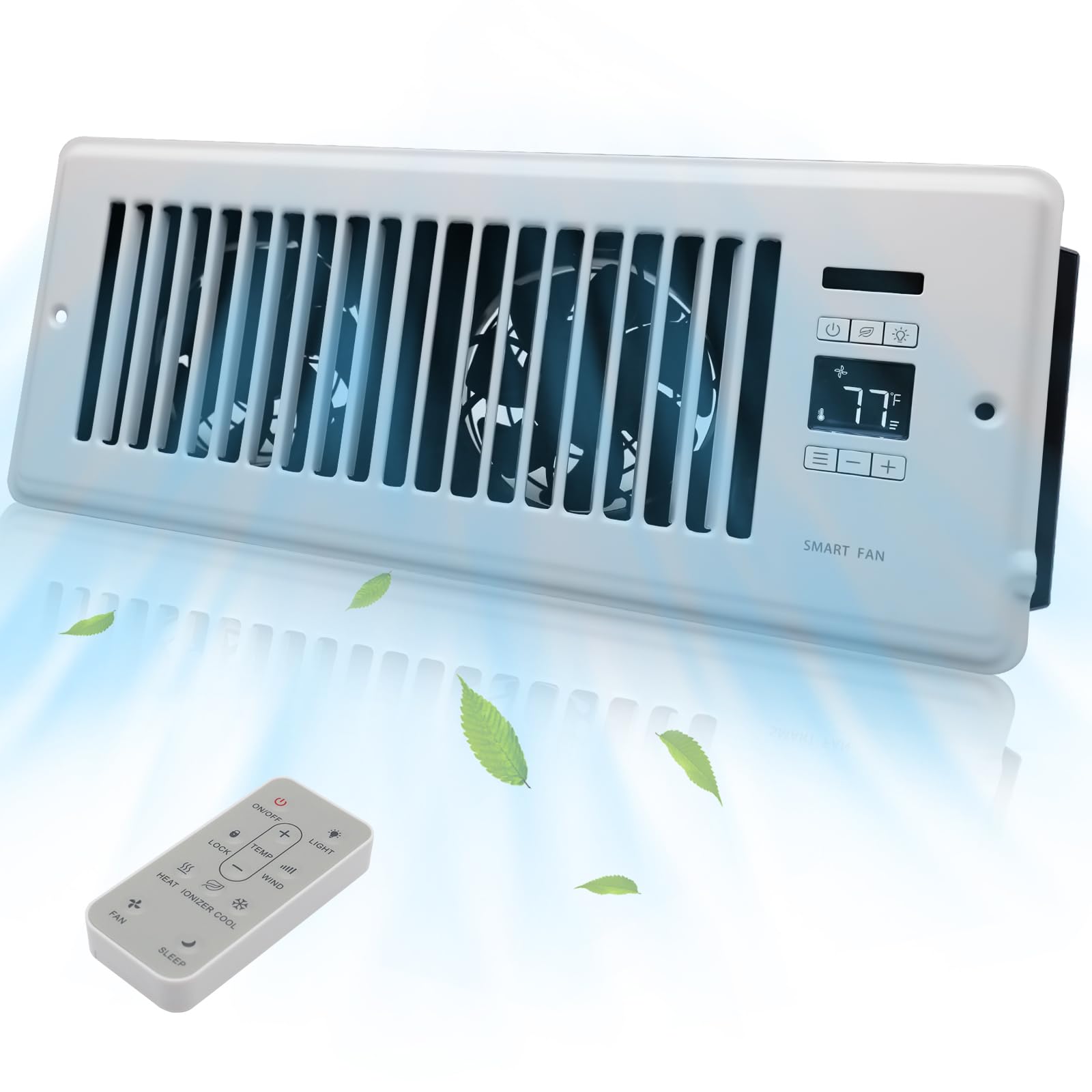 4''x12''Ultra-Quiet Register Booster Fan with High-precision Thermostat - AC Vent Fan Booster - Floor Vent Fan Booster to Fast Heating and Cooling Room, White