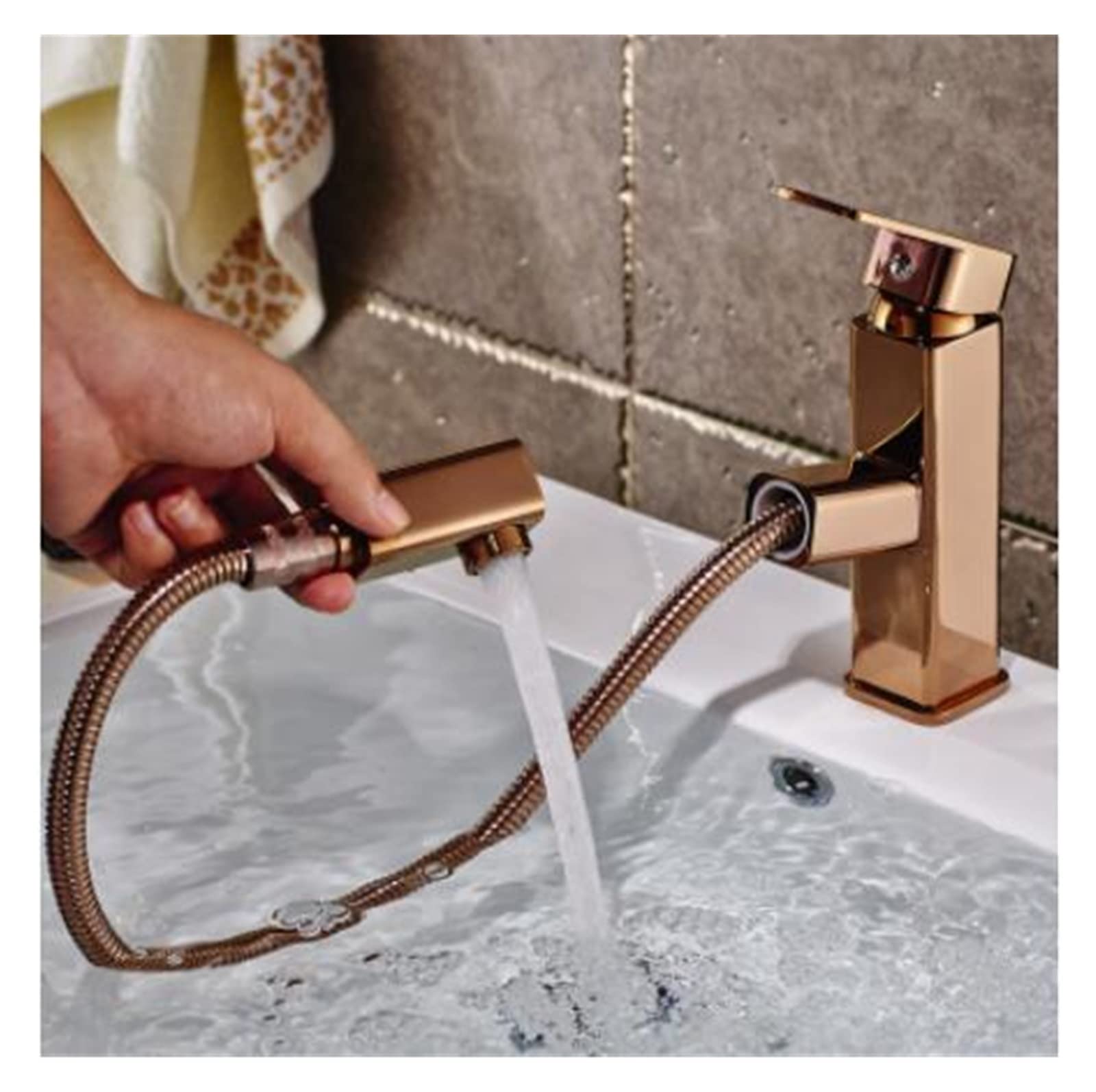 Robinet de salle de bain extractible en laiton chrome et finition de luxe violette