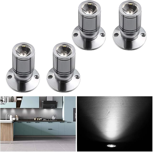Small Recessed Mini Spotlight 4-Pack, 1W LED Ceiling Spotlight Swivel Mini Recessed LED Downlight Aluminum Spot LED Set with Transformer Cool White for Wine Cabinet/Cupboard/Kitchen/Living Room-Silver