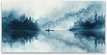 Amazon.co.jp: JOSUE 森 絵画 水墨画湖 キャンバス アートパネル 絵画