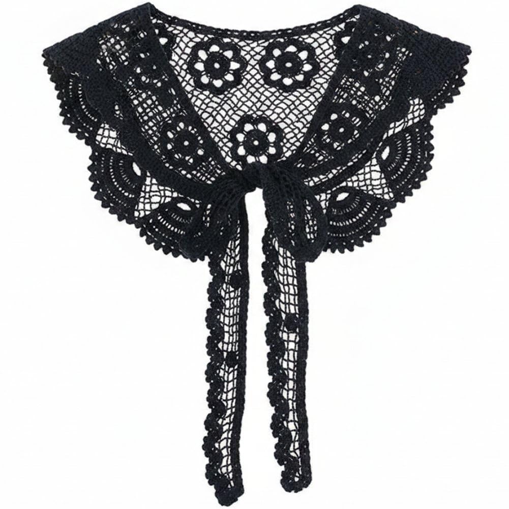 Fituenly Vintage Crochet Flower Hollow Fake Collar Women Shawl Decorative Detachable Fake Collar Head Wraps Scarves Costume Accessories Decor