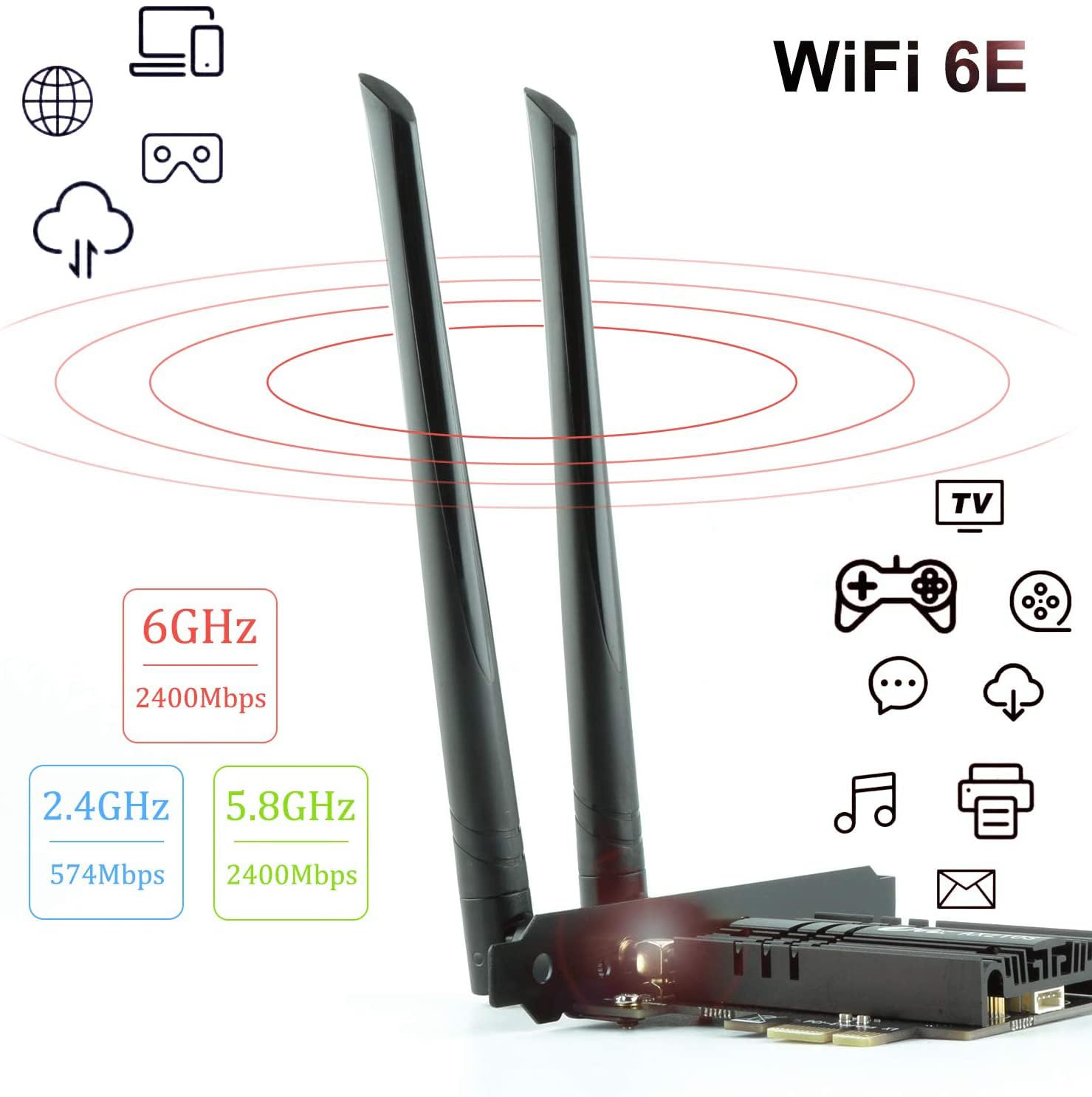 Scheda WiFi 6E Intel AX210 PCIe - 5400Mbps Tri-Banda 6G/5G/2.4G (160MHz), Bluetooth 5.3, PCIe Adattatore Wireless a Bassa Latenza con Bracket Low Profile per Gaming, Solo per Windows 11/10 (64 bit)
