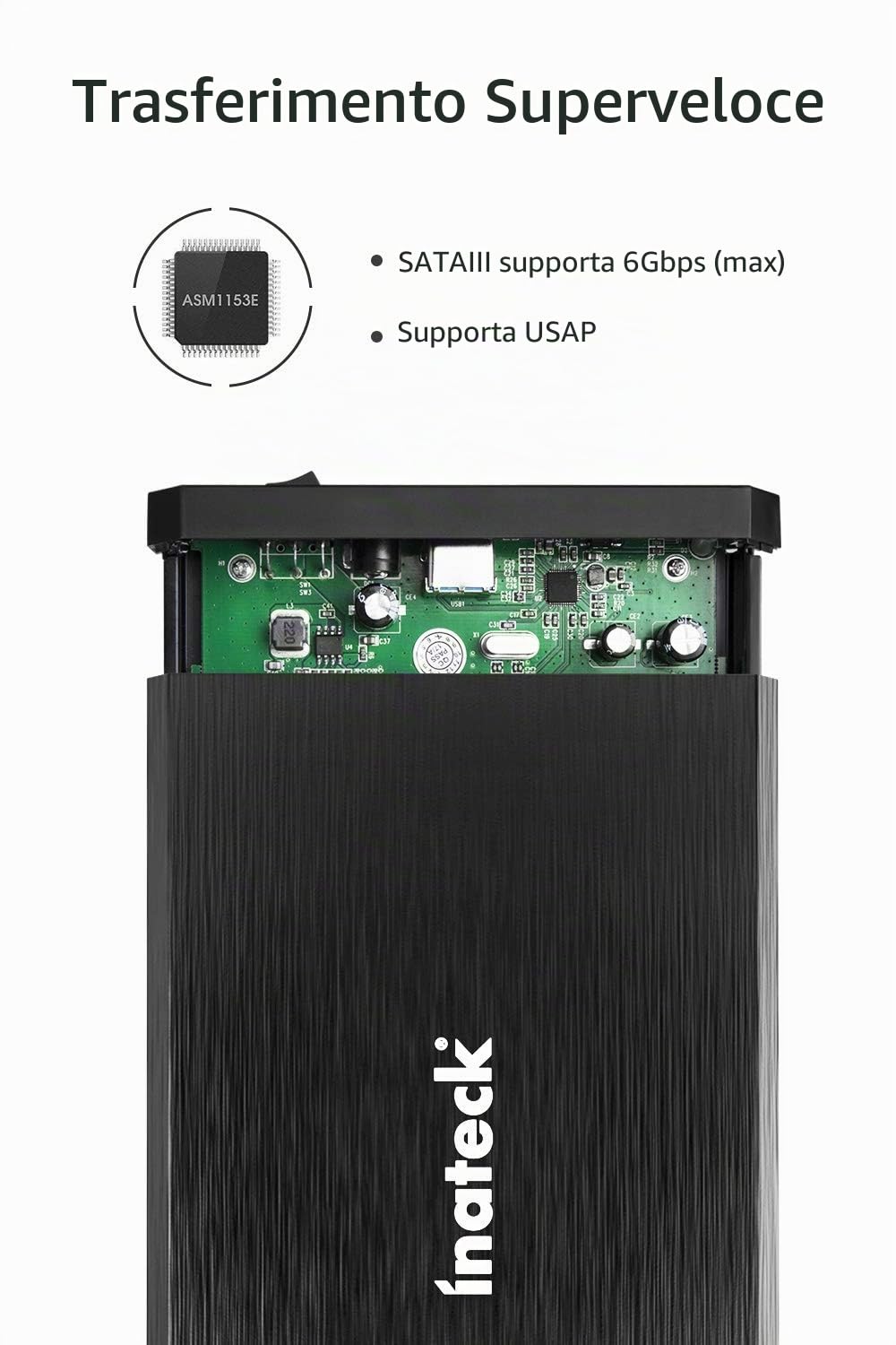 Inateck case hdd 3.5 sata usb 3.0, Box Custodia Esterna in Alluminio per Disco Rigido Esterno/SSD da 3,5/2,5" SATA, con USB 3.0, 20 TB,FE3001