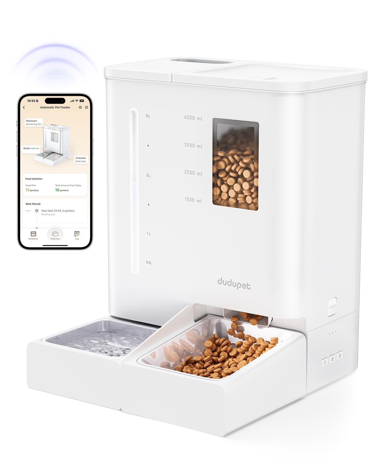 Distributore Automatico Cibo Gatti e Fontanella 2 in 1, 5G WIFI, Controllo via App, 5L Dispenser Cibo Gatto e 4L Fontana d’Acqua, Registrazione Vocale, per Gatti e Cani di Piccola Taglia