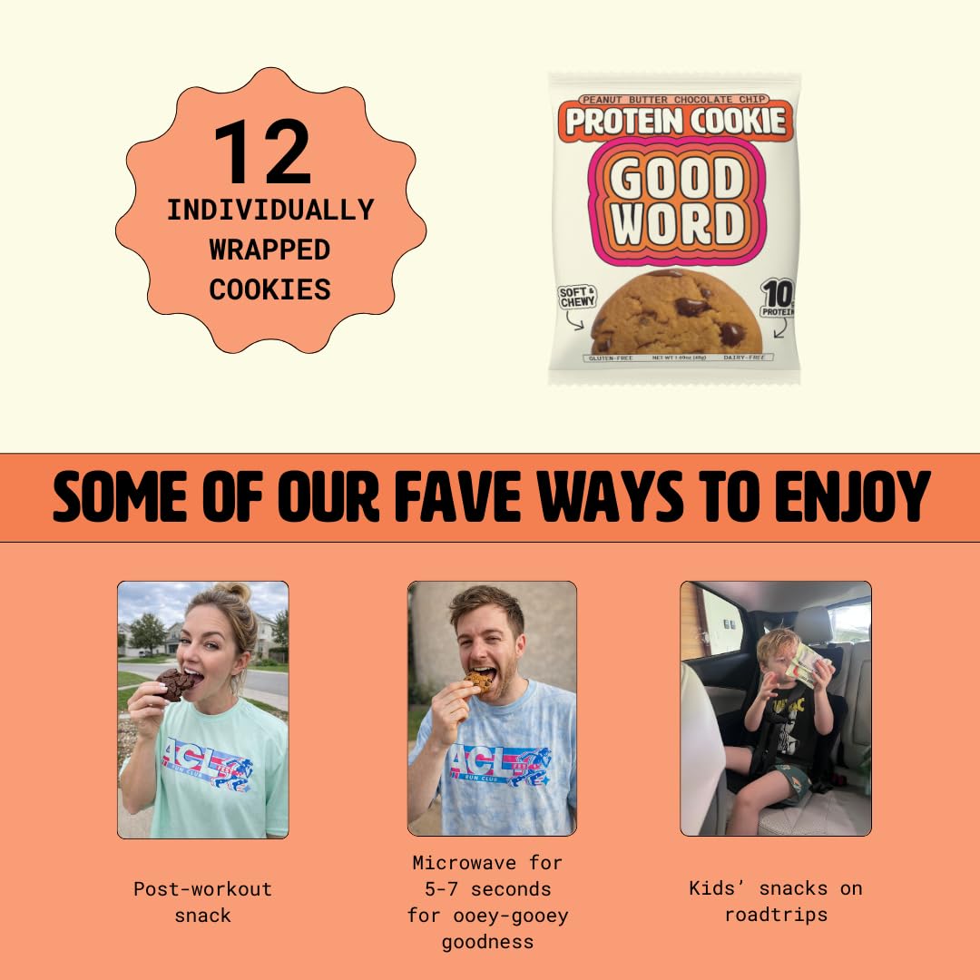 Peanut Butter Protein Cookie, Soft & Chewy, High Protein Snack, Gluten-Free, Grain-Free, Dairy-Free, No Seed Oils, No Refined Sugars, Made with Almond Butter & Collagen, 12-Pack