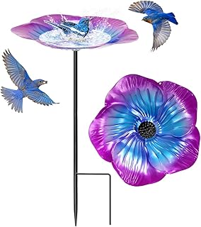Vogelbad Garten Stehend, Vogeltränke Stehend, Vogeltränke Sommer, Vogeltränke Balkongeländer Bird Bath Frostsicher, Vogelfutterhaus mit Ständer Wassertränke Vogelfutterspender für Draußen (Violett) product image