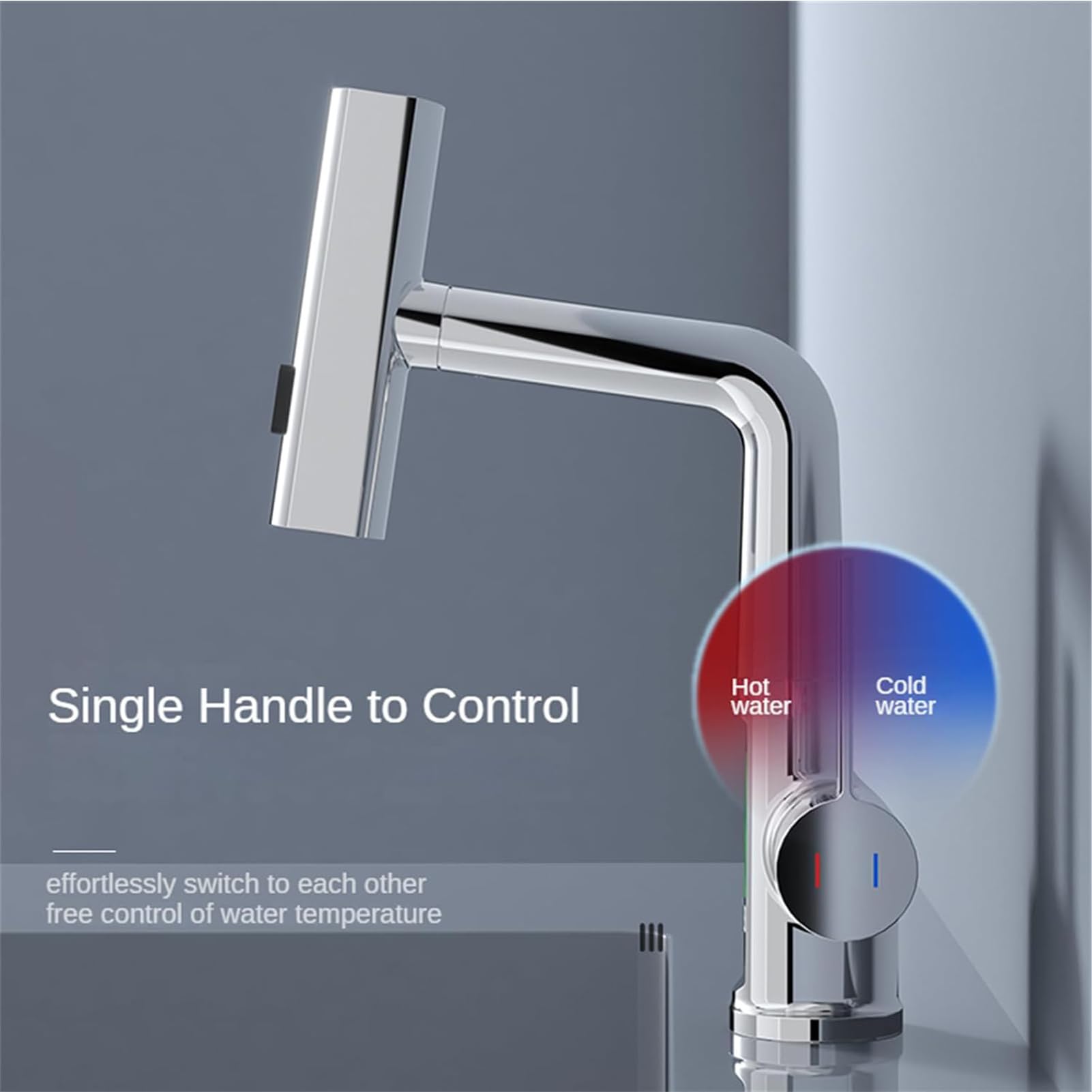 Grifo Cocina Extraible, Grifos de Cocina Fregadero con 3 Modos de Flujo de Agua, Giratorio a 360° Grifo Monomando Flexible Baño con Pantalla Digital de Temperatura LED (Cromo)