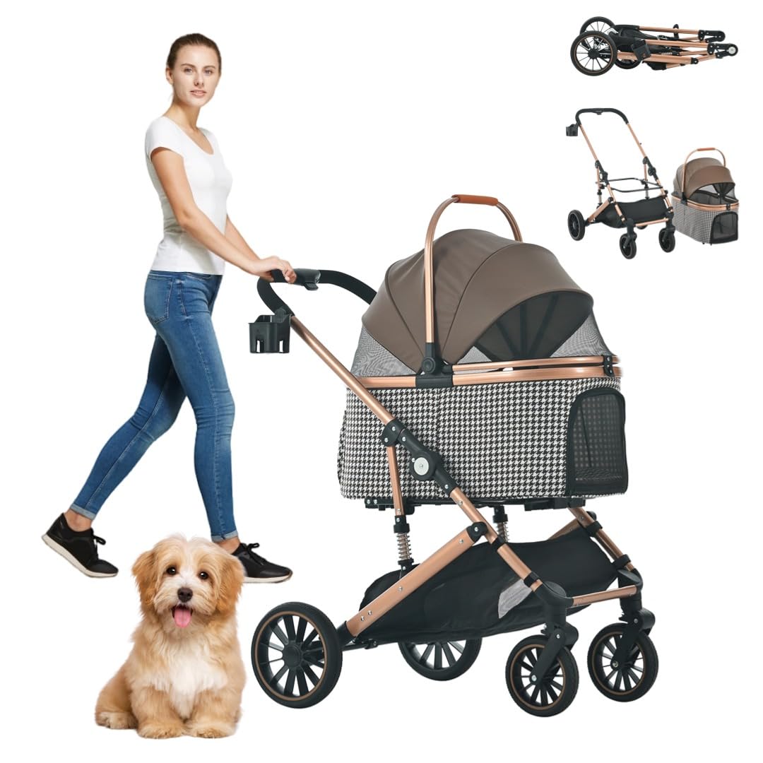 ペットカートL対面式分離式2way折りたたみ犬カート【千鳥格子