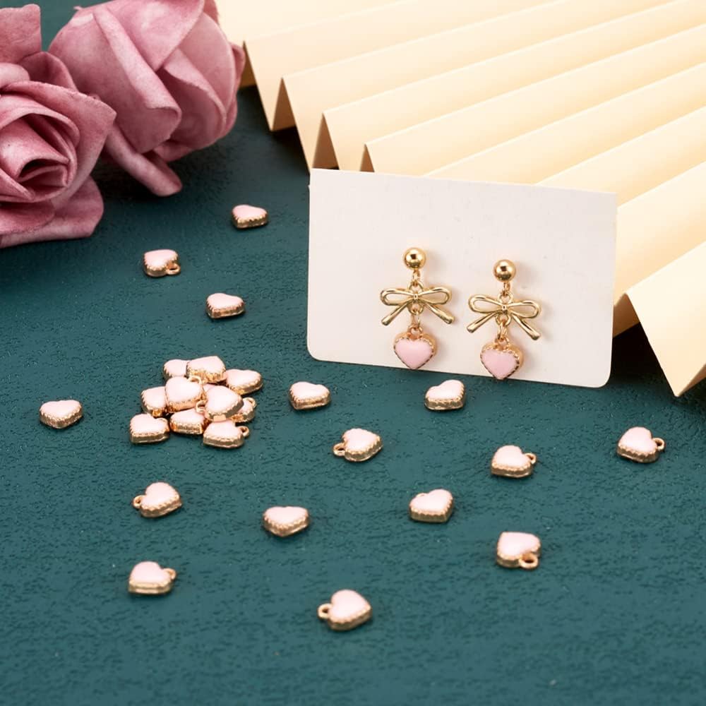 Cheriswelry 100pcs Pink Heart Metal Charms Alloy Enamel Love Heart Mini Metal Dangle Pendants Hang Ornament 8x7.5mm for DIY Craft Earring Bracelet Necklace Jewelry Making - Image 3