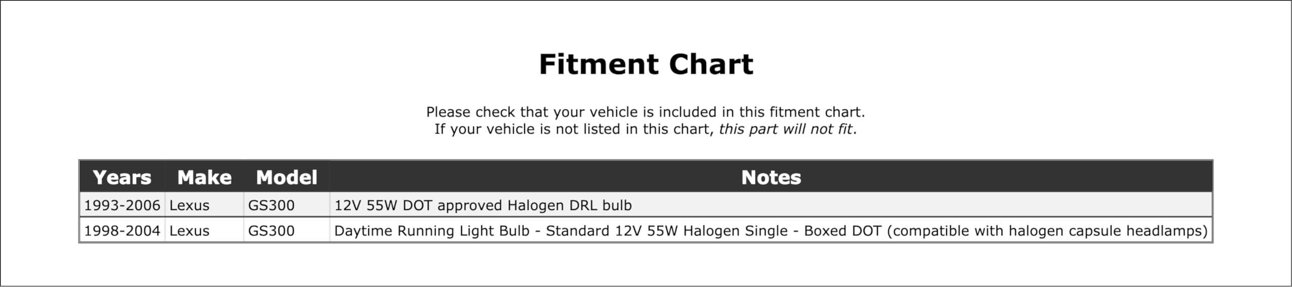 Front OR Low Beam Daytime Running Light Bulb Compatible With Lexus GS300 2006 2005 2004 2003 2002 2001 2000 1999 1998 1997 1996 1995 1994 1993 P-1698830