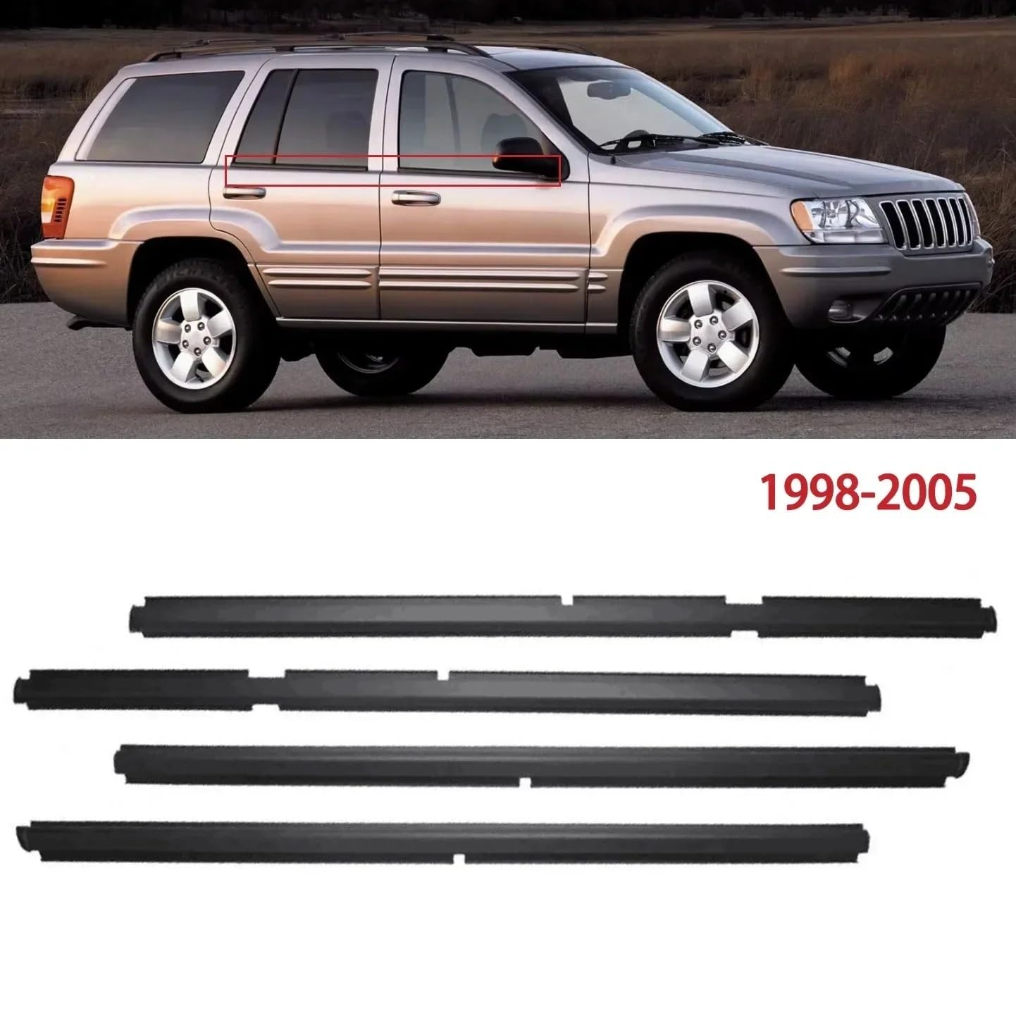 Tira Sellado Junta Goma Puerta Juego De 4 Burletes Goma Para Ventanas Delanteras Y Traseras Para Grand Para Cherokee II WJ/WG 1998-2005 Resistentes Al Agua