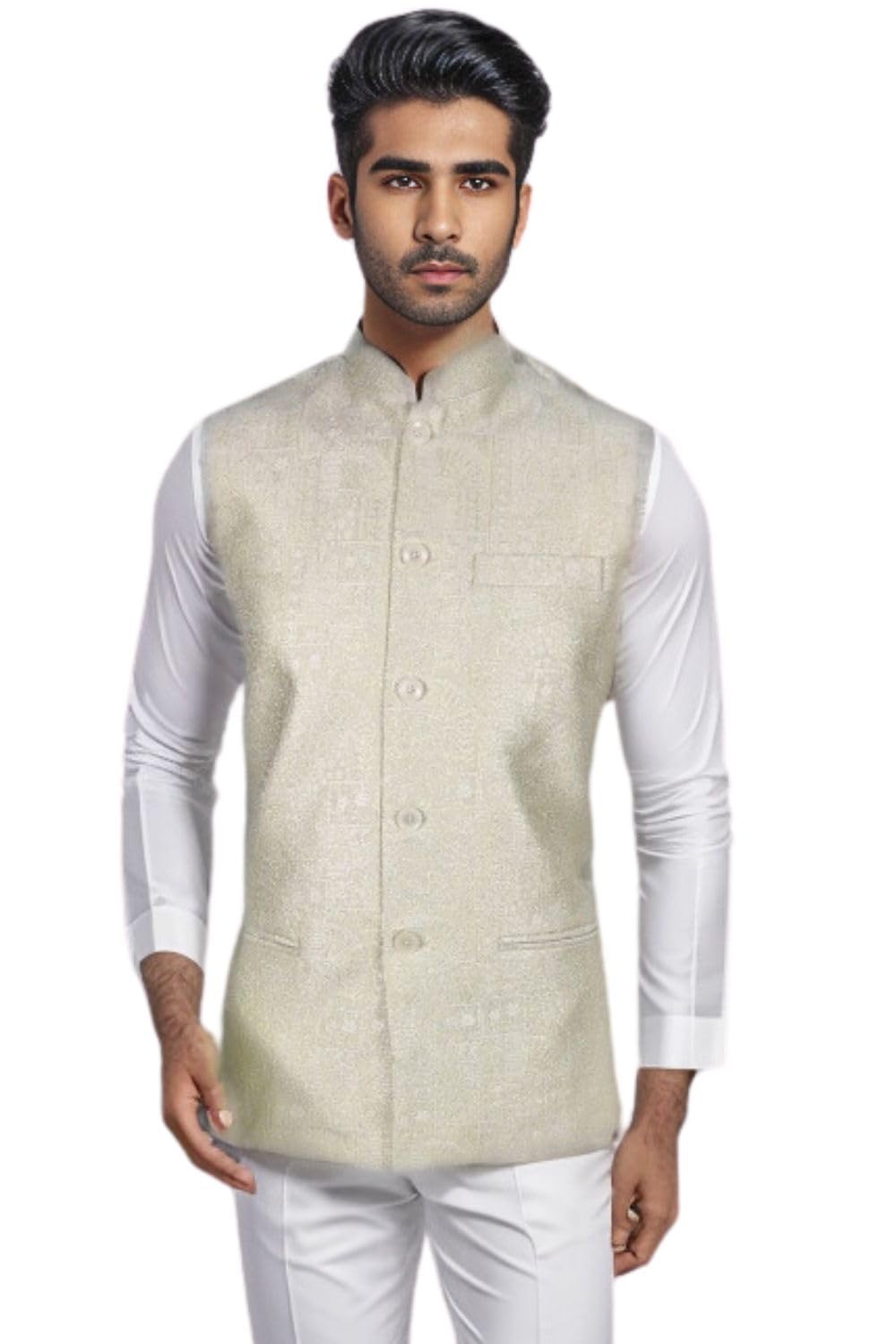 blacksmith Peacock Jacquard Nehru Jacket for Men - Wedding Jacket for Men-picture-35