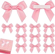 Pamtns 50 Pièces Autocollant Nœuds en Satin Mini Noeuds Cadeau Petits Nœuds en Ruban de Satin Rose Pré-noués Noeuds Décoratifs Faits À la Main avec Ruban Adhésif Double Face pour Mariage Fête