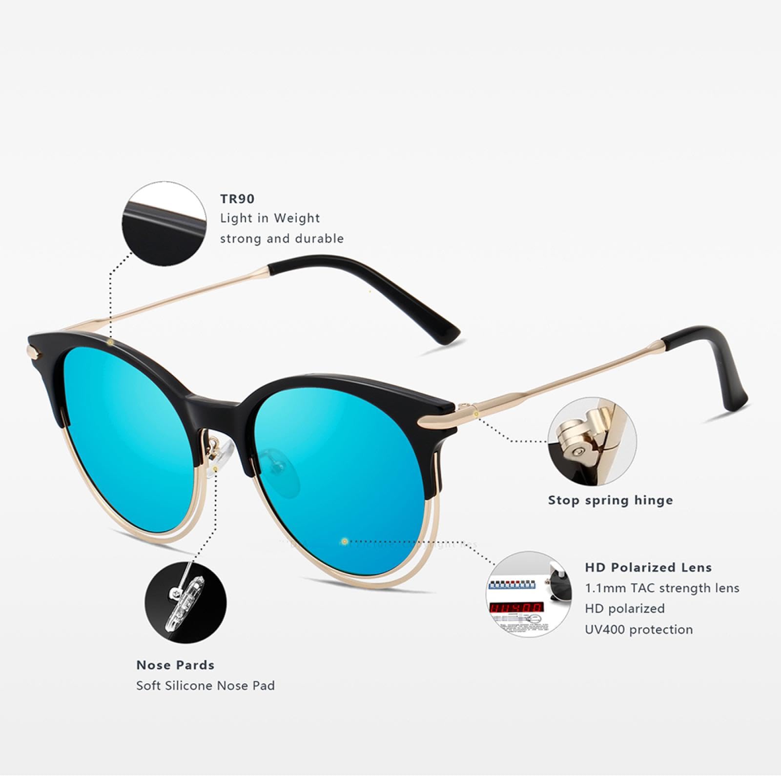 Occhiali da sole vintage da donna in lega con lenti polarizzate UV400 e specchio per esterni
