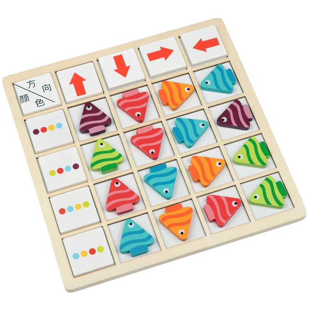 Gioco Puzzle Montessori Abbinamento delle Direzioni Pesci Legno