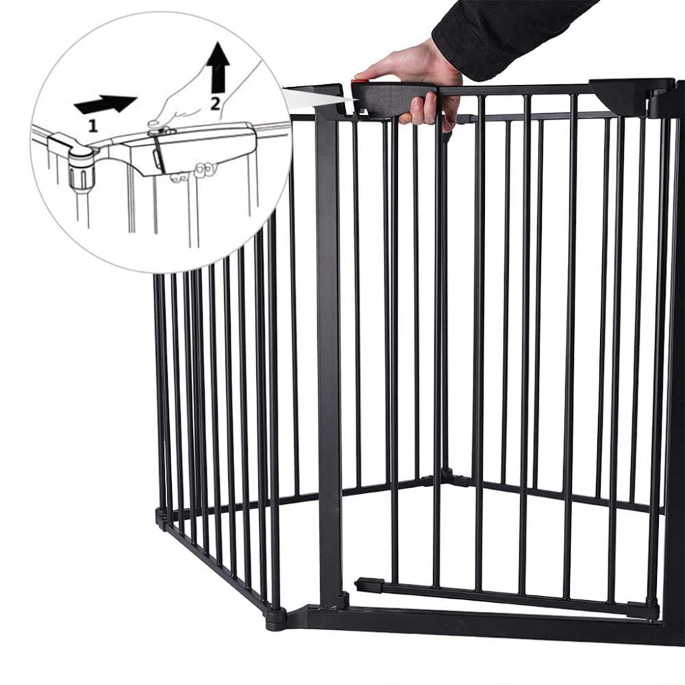 Cancelletto di Protezione per Camino in Acciaio Nero Recinzione Stufa 6 pezzi, Modular Cancelletto Sicurezza Scale, Camini e Grandi Vani, Grata Pieghevole 370, Altezza 74