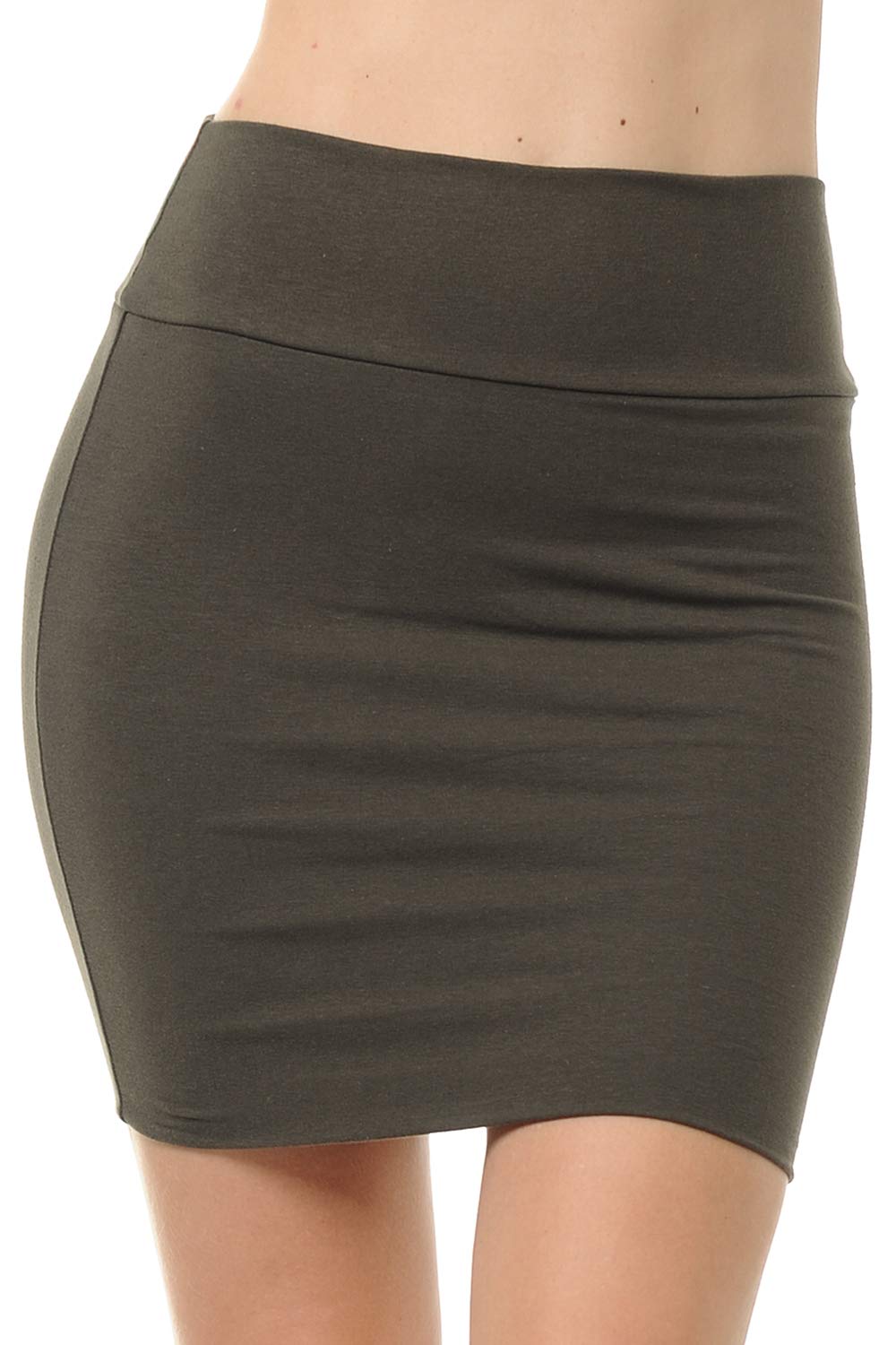 Trendy Street Women's Dark Olive Fashion Aktiv Basic Double-Layer Cotton Simple Stretchy Tube Pencil Mini Skirt (Large, )