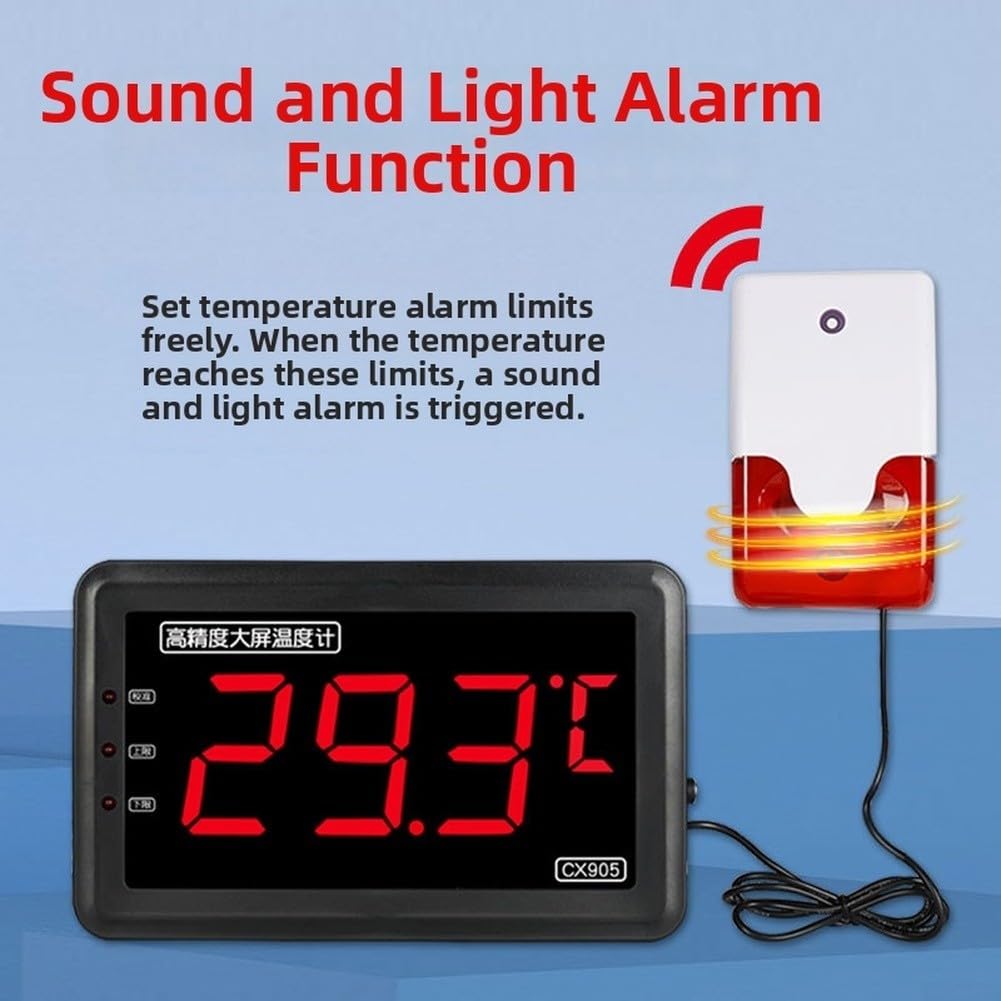 Termometro digitale con sonda, grande display a LED, impermeabile, allarme acustico per acquacoltura, da -50 °C a 500 °C, rosso (A)