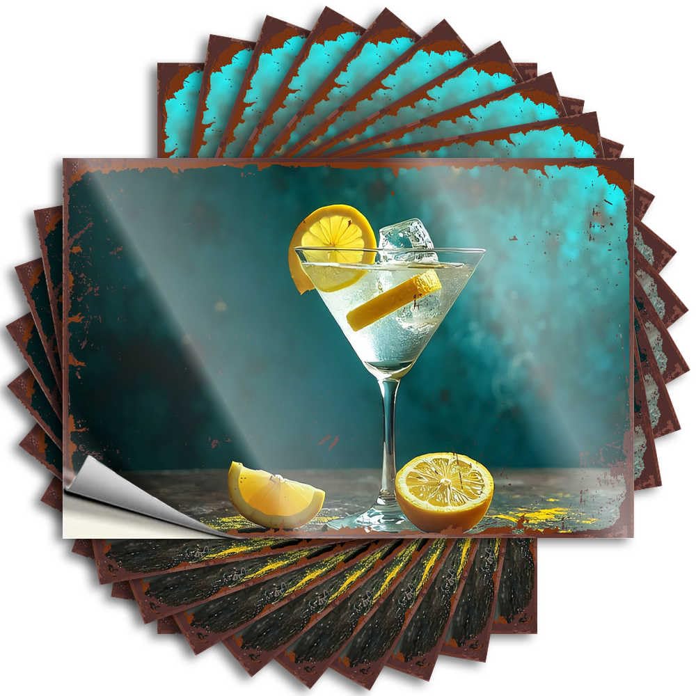Vintage Martini with Lemon Slices On Rustic Background Rock Porch Decorations - Decal Laptop Removable Vinyl Decal(8X12CM)