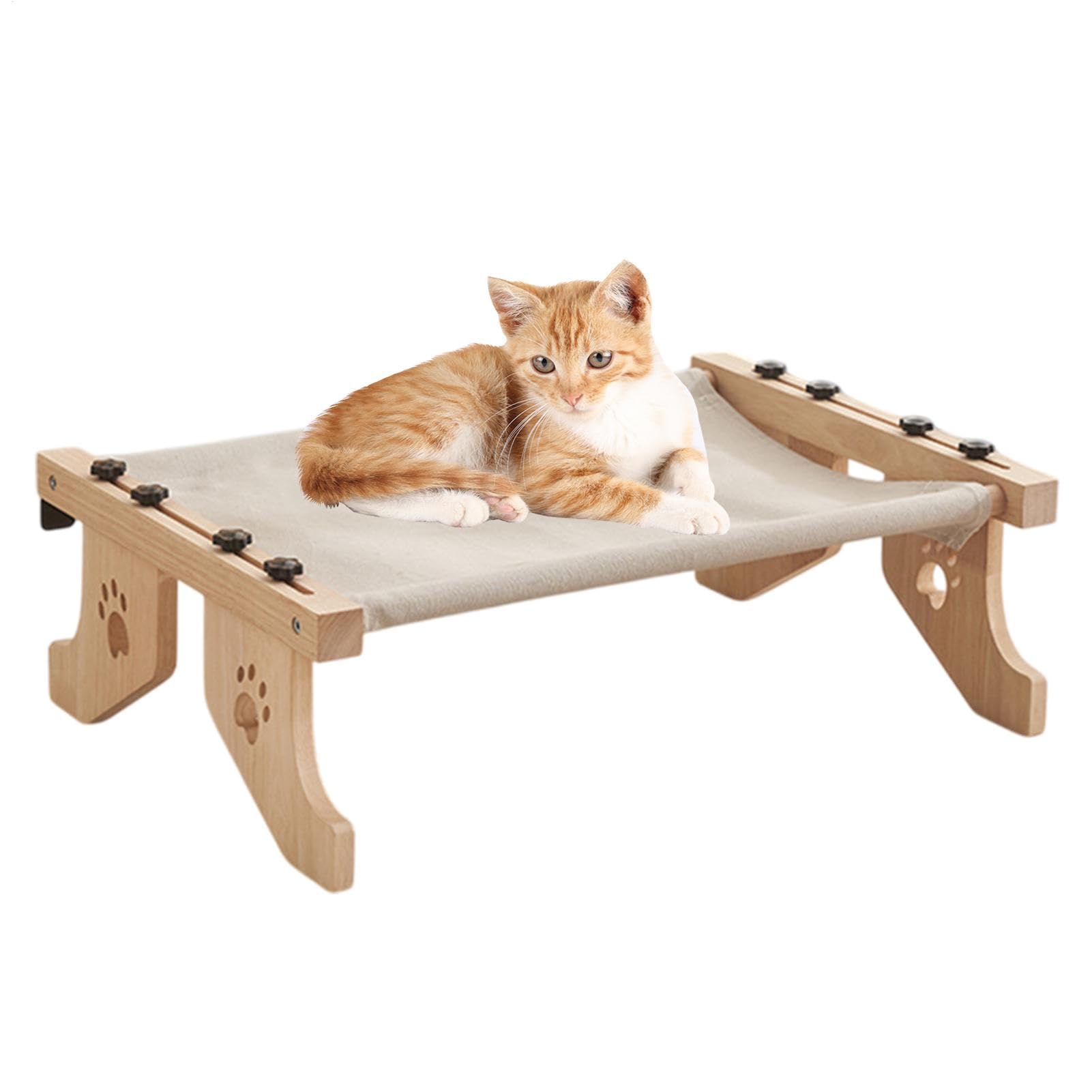 Cama para gatos de barandilla Estructura Resistente Ajustable De Madera Y | Asiento Ventana Gatos Percha Resistente, Asiento Interior, Marco Robusto Para V