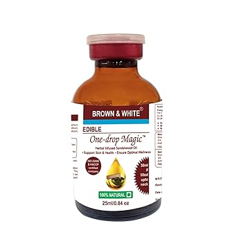 Brown & White Herbal Sandalwood Oil (One-Drop Magic) with Carom, Linseeds & Prunus dulcis extracts, 100% Veg - 25ml