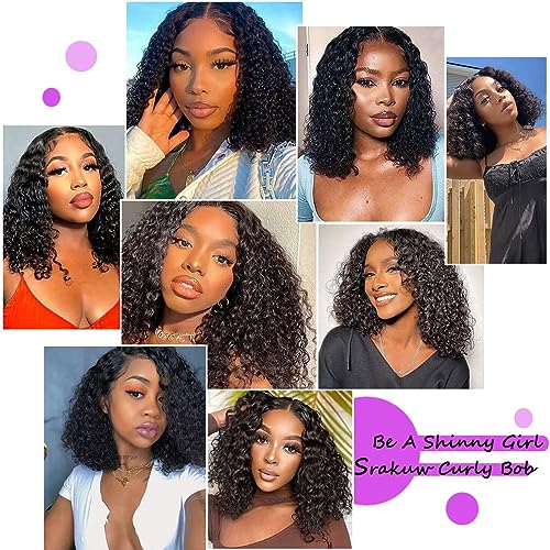 wear and go glueless wigs human hair pre plucked pre cut lace front wigs for black women 180 density water wave bob wig human hair curly wig 14 inch