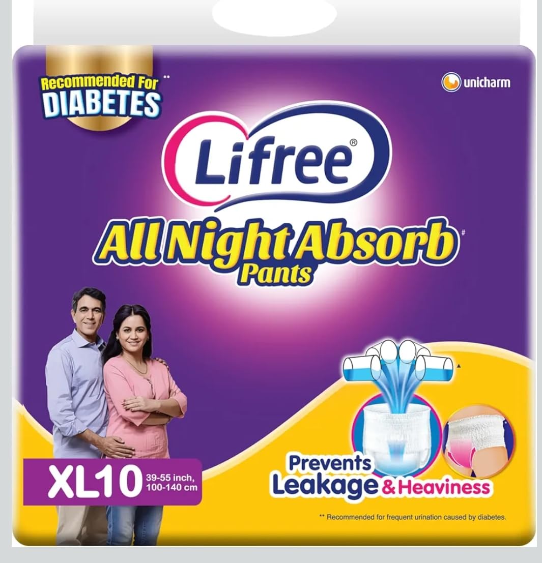 Compatible with Lifree XL10 adult Diapers pants ALL NIGHT ABSORB Unisex, xtra large, xL size 10 Pieces, Waist size- 39-55 Inches, 100-140 cm up to 8 HOURS ABSORBENT-image-35