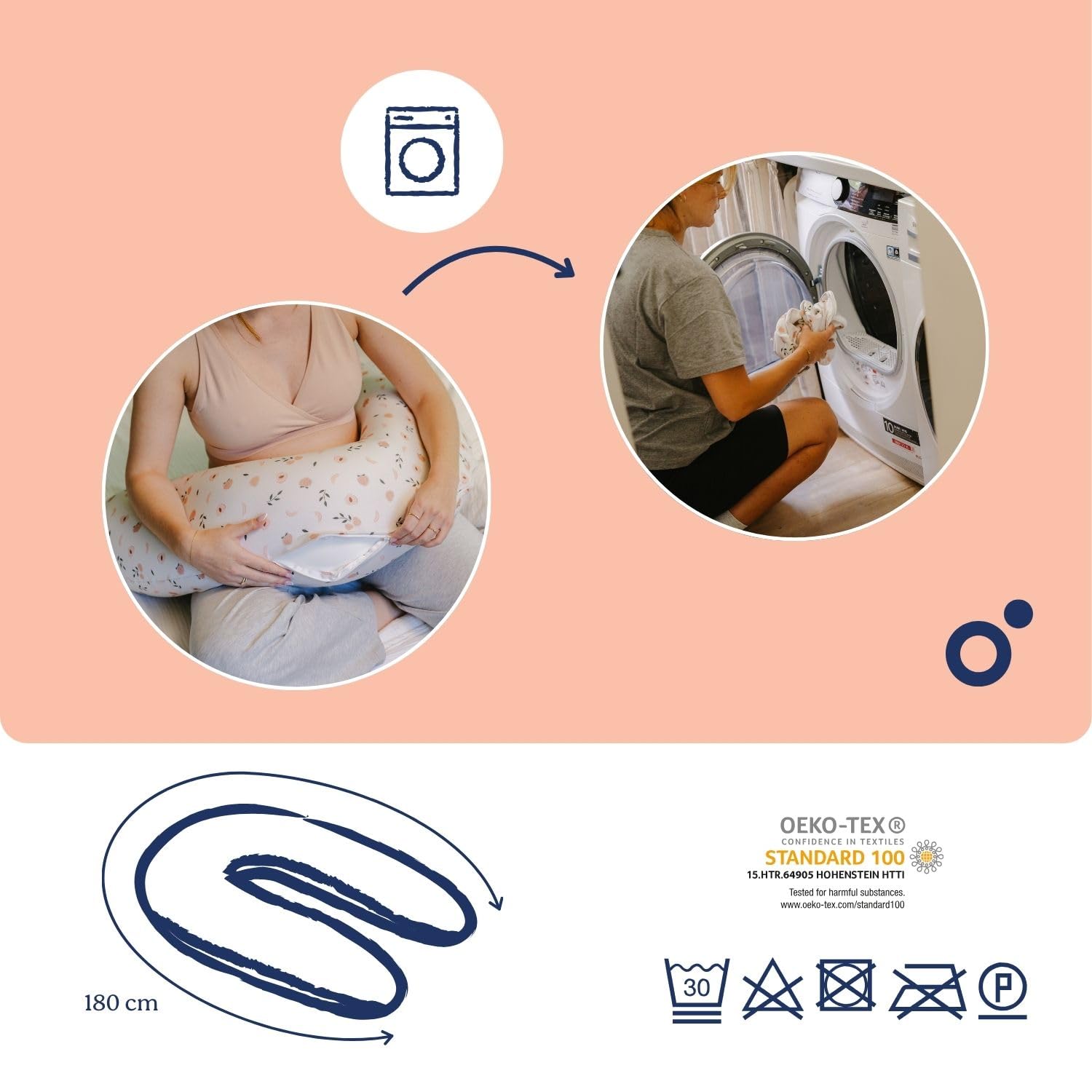 doomoo Cuscino per allattamento e gravidanza, Buddy, 180 cm, rivestimento in jersey di cotone biologico, imbottitura in microperle, certificazione Oeko-TEX Standard 100, cuscino per chi dorme sul