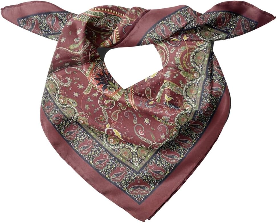 Ethnic Pattern Bandana Scarf 20x20 in Satin Lightweight Fashionable Head Neck Hair Accessory for Women - Burgundy