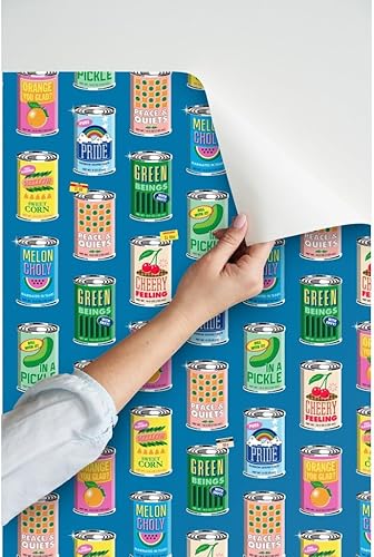Miniatura 3 de Spoonflower Papel tapiz autoadhesivo de 3 x 2 pies  Retro Frutas Mercado de Alimentos Tipografía Vegetales Encurtidos Latas de Maíz Supermercado