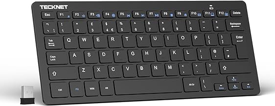 TECKNET 2.4G Wireless Keyboard For Windows/Chrome OS, UK Layout Compact Mini Keyboards, Small Silent Whisper-Quiet Keyboard with 12 months Battery Life (Black)