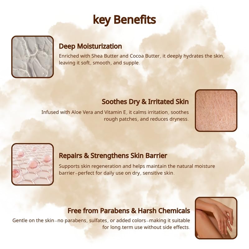 Dewska Moisturising Cream with Cocoa Butter, Shea Butter, Aloe Vera & Vitamin E, Daily Nourishing Face Cream for Soft & Smooth Skin Non-Greasy Moisturiser for Men & Women- 3.38 fl oz - Image 3