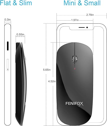 Miniatura 2 de FENIFOX mini mouse Bluetooth, mouse óptico móvil portable ultrafino con batería recargable para PC, Mac, laptop, tablet Android, Negro