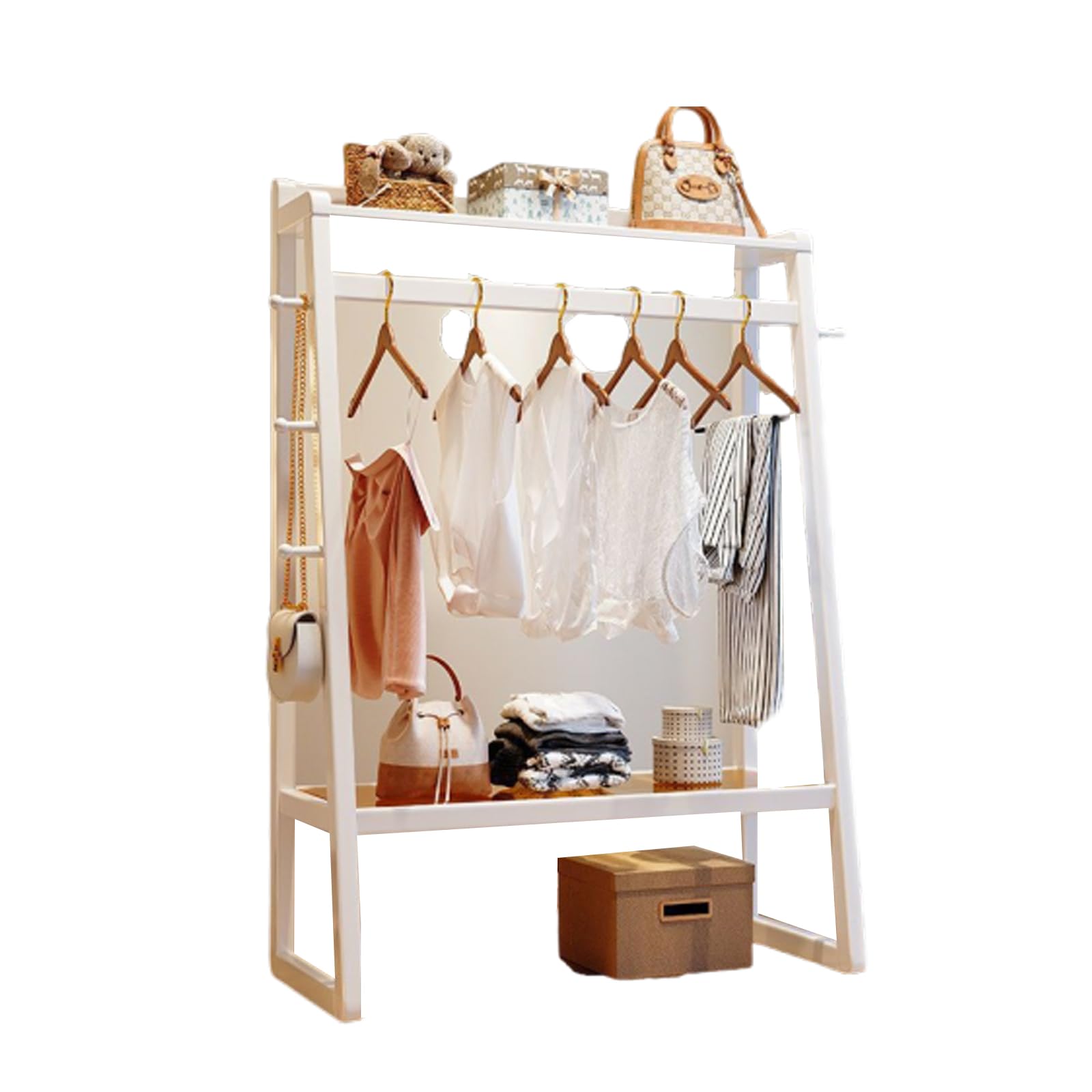 Wooden Clothes Rack Stand Hanging Rails for Clothes Wood Wooden Clothes Rail with Tempered Glass Storage Shelf Wooden
