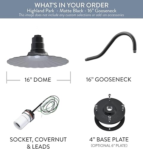 Miniatura 6 de Steel Lighting Co. Highland Park - Luz de granero  Montada en la pared al aire libre  Onda radial de 16 pulgadas  Cuello de cisne de 16 pulgadas